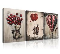 Piy Painting Lienzo De Pared Set 3 Piezas, Cuadros En Lienzo Con Globos, Globo Aerostático Impresión Artística Para Cocina Office Dormitorio Salón Despacho, Marco Interior, 58x40 cm