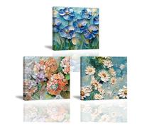Piy Painting Lienzo Pintura Flor, Lienzo Floral Pintura Al Óleo, Arte Mural Para Dormitorio Salón Despacho Cocina, Fácil De Colgar Para Regalo, 3 Piezas 30x30cm (90x30cm)