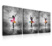 PIY PAINTING Lienzos Decorativo de Bailarinas de Ballet Elegante, Blanco y Negro Imagen Impresión Pintura, Cuadro en Lienzo Minimalista con Marco de Madera para Regalo de Año Nuevo (3 partes, 30x40cm)