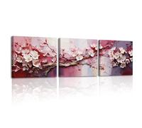 Piy Painting Lienzos Decorativos, Flor Rosa Lienzo Arte Pared, Impresiones Sobre Lienzo Flor De Cerezo, Romántica Impresión En Lienzo Para Dormitorio Salón Baño, 3 Piezas 30x30cm (90x30cm)