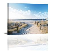 Piy Painting Moderna de pinturas de lienzo de playa, Cuadros Dormitorios Modernos de Cielo Azul, Pájaros, Hierba Impresión de lienzo de mar para Hogar Baño Oficina Barra Galería 40x30cm 1 unid/set