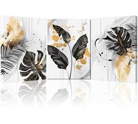 Piy Painting moderna Impresión En Lienzo, Arte mural de botánicas, Grandes Cuadros en tonos negro, dorado y blanco, Marco de madera fácil de colgar para baño, oficina o sala de estar, 3x 58x40 cm