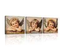 Piy Painting Niños Niñas Cuadros Lienzo, Impresión En Lienzo Alas, Arte Mural Bonito Póster Artístico, Fácil De Colgar Para Dormitorio Baño Cafetería Banquetes, 3 Piezas 30x30cm/90X30 CM