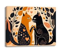 Piy Painting Pareja de gatos Cuadro en lienzo de gato Cuadros Dormitorios Modernos, Imágenes de animales Impresión en lienzo Marco de Madera Incorporado para Cocina Baño Regalo de cumpleaños 30x40cm