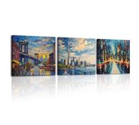 Piy Painting Pintura Mural De Paisaje Nocturno, Lienzo De La Torre De Televisión, Impresión En Lienzo De Arquitectónico, Póster Artístico Para Dormitorio Salón Oficina, Set de 3, 30x30 cm/90x30 cm