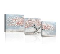 Piy Painting Pintura Sobre Lienzo De Árboles, Arte Mural En Lienzo Rosa, Impresión En Lienzo Acuarela, Fácil De Colgar Para Dormitorio Salón Despacho Baño Entrada, Set De 3, 30x30cm (90x30cm)