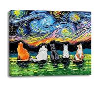PIY PAINTING Pintura sobre lienzo de un gatito, póster artístico sobre lienzo noche estrellada, impresión sobre lienzo del cielo nocturno, fácil de colgar para banquetes, dormitorio o cocina