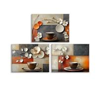 Piy Painting Pinturas Decorativas Clásicas, Taza De Café Impresión En Lienzo, Flor Lienzo Arte Pared, Póster Artístico Para Cafetería Flats Hotel Banquetes Estudio De Yoga Comedor, 3 Piezas 30x40cm