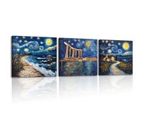 Piy Painting Reproducciones De Pinturas Famosas,Cuadro En Lienzo De Un Edificio, Pintura Sobre Noche Estrellada, Arte Mural En Lienzo Para Dormitorio Salón Baño, Set de 3, 30x30 cm