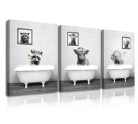 Piy Painting Set de 3 Cuadri Moderni en blanco y negro 30x40cm, Vacas y Elefantes en la Bañera, Cuadro en Lienzo, Pinturas de Animales Lienzos Decorativos Cuadros para Baño, con Marco Interior
