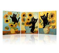 Piy Painting Set de 3 Gato Negro y Girasol Cuadros Decorativos Salon Plantas y Animales Impresiones De Lienzo Moderno Laminas Decorativas Pared Dormitorios Quadros Pasillo Oficina 30×40cm