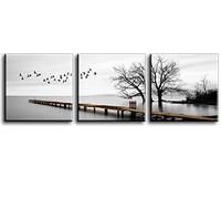 Piy Painting Set de 3 Impresión sobre lienzo Los pájaros vuelan libremente a la orilla del lago 30x30cm, Cuadro de fotos listo para colgar perfecto para decoración de pared en cuarto de baño, regalo