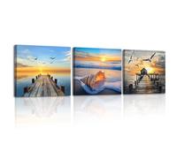 Piy Painting Set De 3 Playa Cuadros Decoracion Salon Modernos, Naturaleza Impresiones Sobre Lienzo, Cuadro En Lienzo, Cuadros Decorativos Para Pared Dormitorios Cocina Pasillo 30x30 cm
