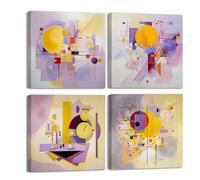 Piy Painting Set de 4 Impresiones de Lienzo Rosa Cuadro en lienzo lineal Arte Mural Abstracto para Sala de estar, Sala de juegos, Estudio, con Marco Interno Listo para Colgar 30x30cm