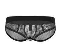 PIYAX Lencería para Hombre, Ropa Interior Transparente de Rejilla con Agujero de Junta tórica de Metal, Cintura elástica de Tiro bajo, Bolsa abultada Abierta, Calzoncillos de Bikini, Bragas