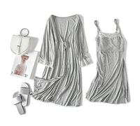 PIYAX Mujer Embarazada Ropa de Dormir Lactancia Embarazo Pijamas Sling camisón de Lactancia Maternidad Vestido de Trabajo + Bata de Parto