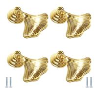 PIYYQNY 4 Piezas Pomos de Cajón en Forma de Hoja de Aleación de Zinc Maciza Oro Pulido un Solo Agujero - Con Tornillos Perillas de Muebles Tiradores Cocina para Cajones Cómoda Salón
