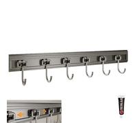 PIYYQNY Coat Hooks Perchero De Cocina De Aluminio Sin Taladrar Ganchos Autoadhesivos De Alta Resistencia Con 6 Ganchos Móviles De Acero Inoxidable Estantes De Pared Para Cocina Baños(Gris 450mm)