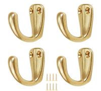 PIYYQNY Ganchos Percheros De Pared De Latón Cobre Puro Vintage Duradero Gancho Para Batas Montado En La Pared Para Llaves Toallas Bolsos Tazas Sombreros(Dorado Gancho Único 4 Piezas)