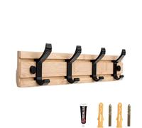 PIYYQNY Ganchos Percheros De Pared Gancho De Madera De Bambú Extraíble Perchero Con Estante Perchero Detrás De La Puerta Con 4 Ganchos Móviles De Metal Sala De Estar(Color Madera 40cm)