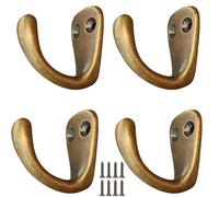 PIYYQNY Percheros De Pared Gancho Para Abrigos De Latón Cobre Puro Vintage Duradero Gancho Para Batas Montado En La Pared Para Llaves Toallas Bolsos Tazas Sombreros(Bronce 4 Piezas)