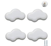 PIYYQNY Pomos Armario 4 Piezas Tiradores De Cerámica Para Habitación Infantil Pomos De Cajón Con Dibujos Animados Para Armarios Gabinetes Cajones De Tocador(Blanco Nube 49mm)