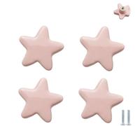 PIYYQNY Tiradores De Cajones 4 Piezas Tiradores De Cerámica Para Habitación Infantil Pomos De Cajón Con Dibujos Animados Para Armarios Gabinetes Cajones De Tocador(Rosa Estrella 46mm)