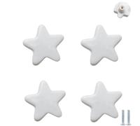PIYYQNY Tiradores De Cocina 4 Piezas Tiradores De Cerámica Para Habitación Infantil Pomos De Cajón Con Dibujos Animados Para Armarios Gabinetes Cajones De Tocador(Blanco Estrella 46mm)