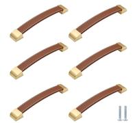 PIYYQNY Tiradores Muebles 6 Piezas Tirador De Cajón De Cuero Tirador De Cuero Marrón Claro Para Gabinete Adecuado Para Cocina Muebles Armarios Cajones De Baño (160mm)