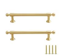 PIYYQNY Tiradores Para Muebles 2 Piezas Tiradores De Muebles De Latón Macizo Tiradores De Armario Vintage Dorados Tiradores De Cajón De Gabinete De Latón Dorado(Agujero Central A 192mm)