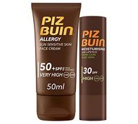 Piz Buin, Allergy, Pack con Protector Solar Facial SPF 50 y Protector Labial SPF 30, 50 ml