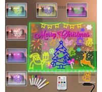Pizarra acrílica con luz nocturna gradiente 40×30 CM Pizarra de borrado en seco con soporte USB LED 7 colores cambian con mando a distancia Regulación temporizada Claro Escritorio Lado de la