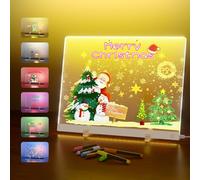Pizarra acrílica de borrado en seco con luz, 35 * 25cm 6-Color Neon Glow Memo LED Light-Up Message Note Board with Stand as Night Light for Room/Store/Office/Festival/Gift, Touch Control, 7 Markers