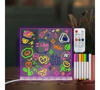Pizarra acrílica de borrado en seco Laysinly con soporte de escritorio, 15 x 15 CM, pizarra LED de 7 colores para notas de escritorio, alimentada por USB, mando a distancia, bolígrafo de 7 colores