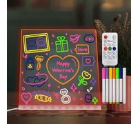 Pizarra acrílica de borrado en seco Laysinly con soporte de escritorio, 20 x 20 CM, pizarra LED de 7 colores para notas de escritorio, alimentada por USB, mando a distancia, bolígrafo de 7 colores