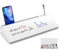 Pizarra blanca de cristal de escritorio pequeña con caja de almacenamiento, organizador de escritorio compacto para oficina y hogar, entre monitor y teclado