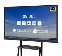 Pizarra blanca digital inteligente de 65 pulgadas, pizarra interactiva 4K UHD, pantalla táctil, computadora QQ CAT para aula y negocios (tablero + soporte negro)