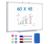 Pizarra blanca magnética de 60 x 45 cm, borrado en seco, para colgar en la pared, marco de aluminio aleado, pizarra blanca A2, con 3 rotuladores, 6 imanes, 1 borrador