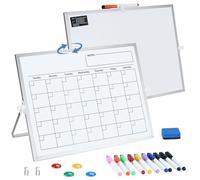 Pizarra blanca magnética de doble cara con soporte, 40 x 30 cm, planificador mensual, calendario borrable, giratorio 360°, pizarra blanca para oficina, hogar, oficina, planificación, enseñanza para