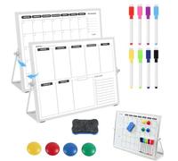 Pizarra blanca magnética, planificador semanal de doble cara con 8 rotuladores magnéticos, 4 imanes y un borrador, mesa y para colgar, para planificación, lista de tareas, escuela, A3, 40 x 30 cm