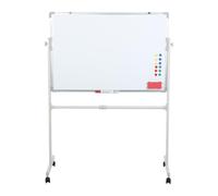 Pizarra blanca móvil de 90 x 60 cm, magnética, con soporte, altura ajustable, doble cara, rodante, con ruedas, marcadores, imanes y borrador para oficina, aula, hogar, color blanco