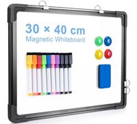 Pizarra blanca pequeña de borrado en seco, Pizarra blanca de doble cara para colgar magnética ARCO e 40 x 30 cm para pared, Mini tablero de caballete portátil para dibujo de niños Negro