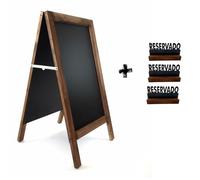 Pizarra caballete marco madera 90 X 50 cm Pizarra negra doble cara apta para tizas y rotuladores efecto tiza. Ideal para hostelería, infantil, restaurante, habitación niños, etc. (NOGAL)