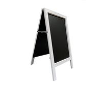 Pizarra caballete marco madera blanco rústico. Pizarra negra doble cara apta para tizas y rotuladores efecto tiza. Medida 90 x 50 cm. Ideal para hostelería infantil restaurante decoración infantil.