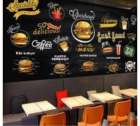 Pizarra Comida Hamburguesa Patatas Fritas Restaurante De Comida Rápida 3D Papel Pintado Pared Fácil Instalación Oficina Sala Estar Sofá Dormitorio TV Fondos Decoración-400cm×280cm