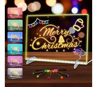 Pizarra de Escritura de Acrílico, 4 Modos & 7 Colores Tablero de Notas LED, 35x25cm Tablero de Borrado en Seco, Tablero Acrílico Luminoso con Mensaje LED con 7 Colores Bolígrafo, Soporte, Cadena