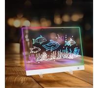 Pizarra de Escritura de Acrílico, 5 Modos & 6 Colores Tablero de Notas LED, 30x20cm Tablero de Borrado en Seco, Tablero Acrílico Luminoso con Mensaje LED con 7 Colores Bolígrafo, Soporte, Cadena