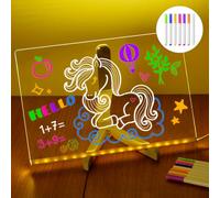 Pizarra de Escritura de Acrílico Tablero de Borrado en Seco, Pizarra de mensajes con LED luminosa, pizarra dibujo acrílica borrable, incluye 7 bolígrafos de neón e Soporte Ajustable (30x20cm)