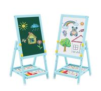 Pizarra de Madera para Niños, Art Kids Easel Caballete de Arte Mini Azul Pizarra Blanca de Doble Cara y Pizarra de Tiza Caballete Infantil con Números y Otros Accesorios para Niños y Pequeños