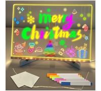 Pizarra de notas LED con bolígrafo y soporte de 7 colores, tablero de mensajes de acrílico LED iluminado, tablero de borrado en seco, tablero de notas de escritorio, bloc de palabras iluminado